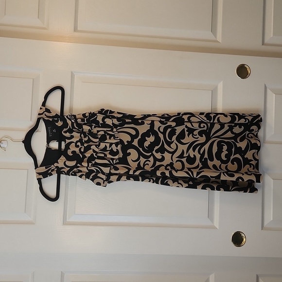 Enfocus Petite Women's Tan and Black Sleeveless Ikat Print Dress Size 6P - Picture 2 of 10